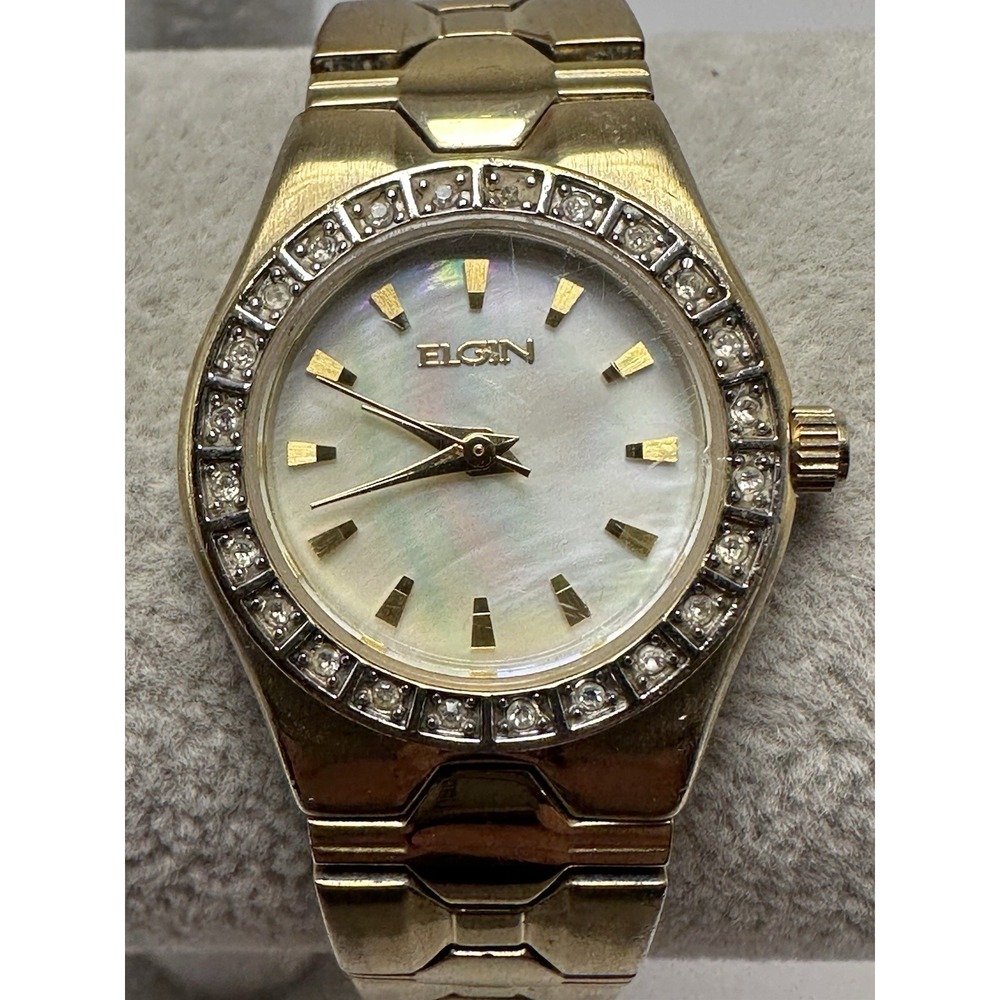 Elgin EG8020 New Battery Ladies MOP Watch 25MM 6.5"โ Gold Tone L17